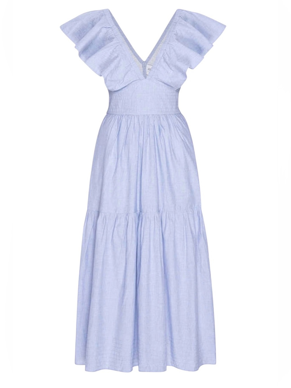 Sleeveless V-Neck Maxi Dress with Ruffle Shoulders - Light Blue XS